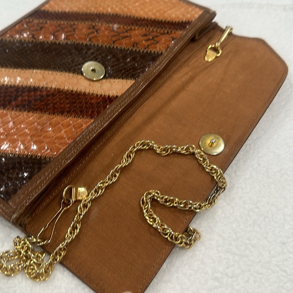 1970’s Vintage Palizzio Brown Patchwork Snakeskin bag crossbody - Picture 4 of 5